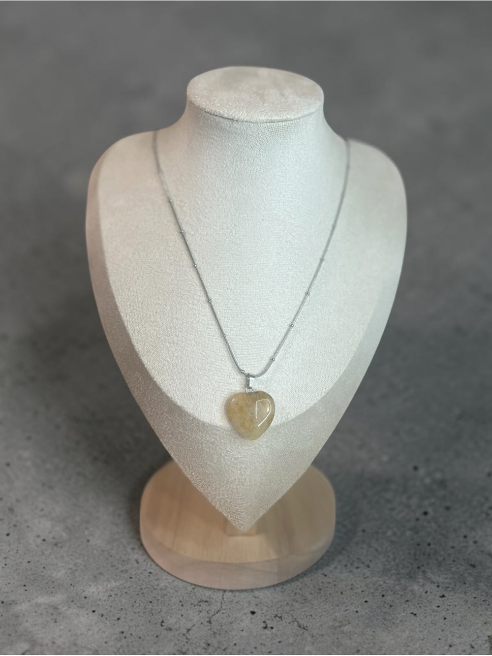 Genuine Golden Quartz Heart Pendant Necklace on Dotted Silver Chain